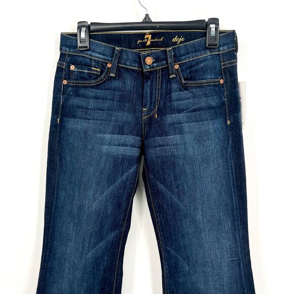 7 FOR ALL MANKIND Womens Tailorless Dojo Flared Jeans Size 27 US 4 Dark Blue NWT - Picture 7 of 14